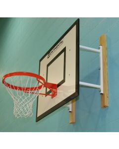 Fixed projection practice basketball goals from Continental Sports Ltd - on timber bearers due to blockwork wall