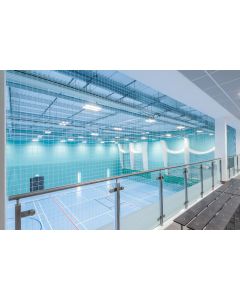 Sports hall viewing gallery protection netting at Colchester Sports Hub