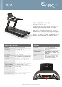 Vision Fitness Treadmill Product Data Sheet
